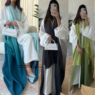 中东阿布扎比长袍开衫外套夏季渐变色含头巾Gradient color robes