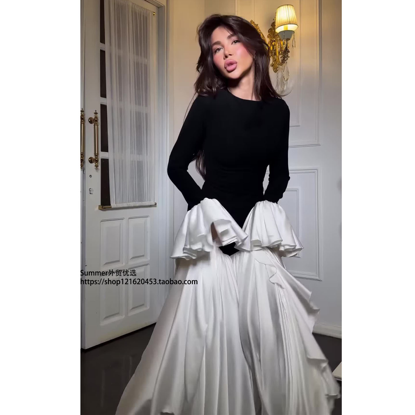 2025秋中东迪拜荷叶边喇叭袖长裙