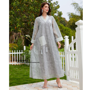 中东阿联酋长袍网纱流苏吊坠迪拜连衣裙女 Fringed pendant dress