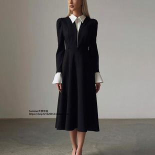 piece 法式 two Fake dress 设计感假两件连衣裙2025气质高腰A字裙