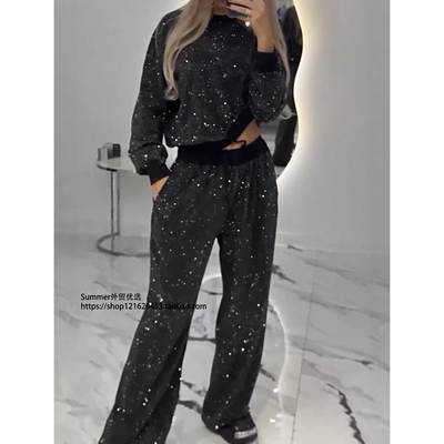 2026春欧美星空长袖卫衣长裤套装