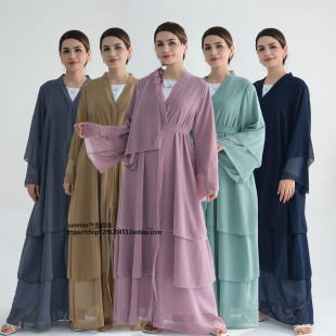 中东土耳其雪纺亲子款开衫阿巴亚长袍 Chiffon Parent Child Robe