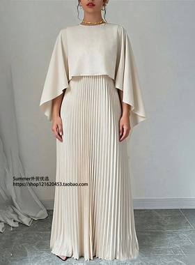 欧美蝙蝠袖压褶不规则上衣长裙套装Bat sleeve pleated skirt set