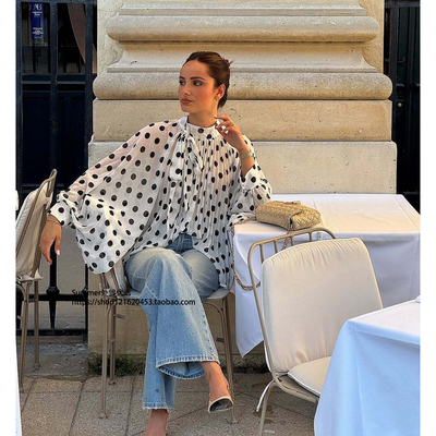 2026春欧美波点系带半透视衬衫女