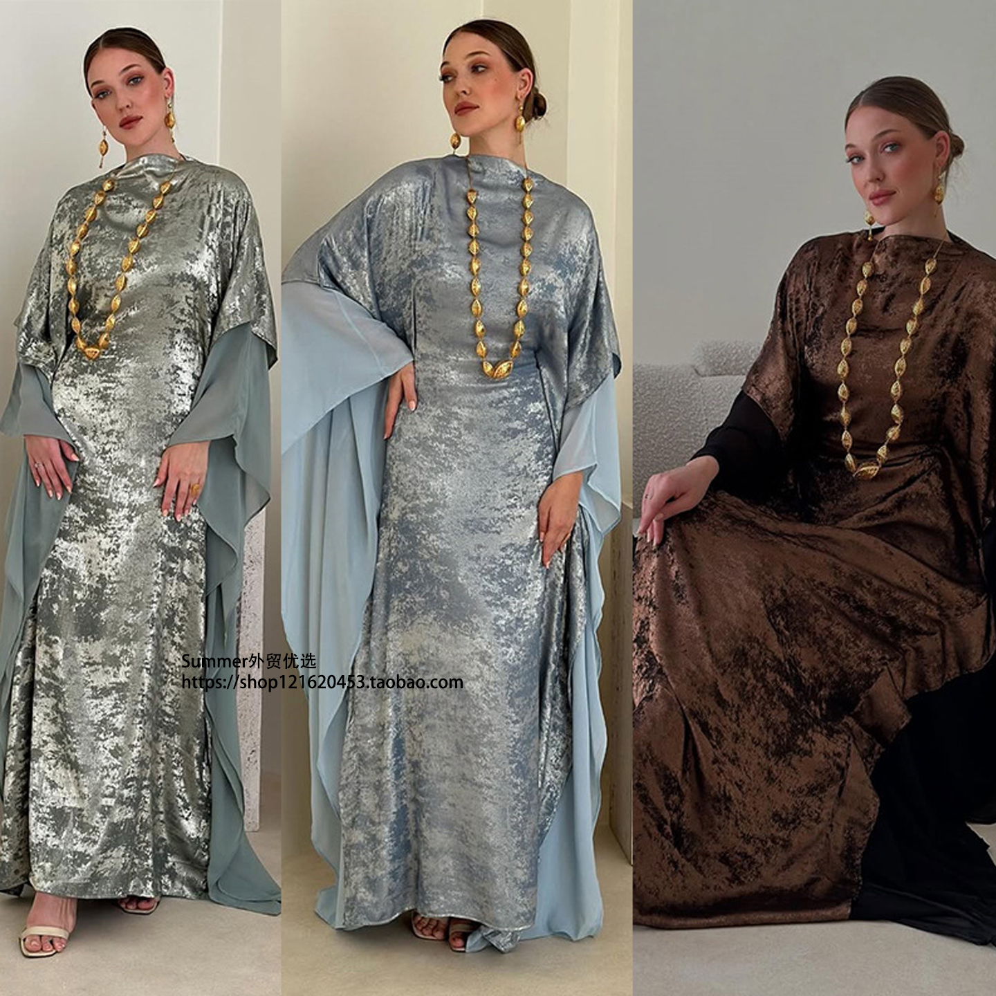 2025夏中东阿拉伯烫金连衣裙长袍