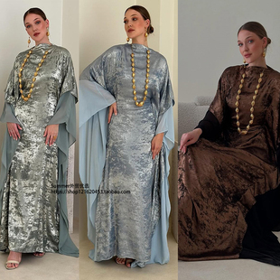 dress robe 中东套头罩衫 长袍烫金拼接雪纺内收腰连衣裙女Chiffon