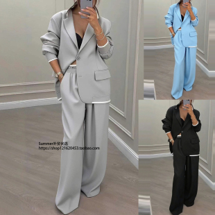 套装 西装 女Suit and set 欧美2025秋气质长袖 pants 外套休闲阔腿裤