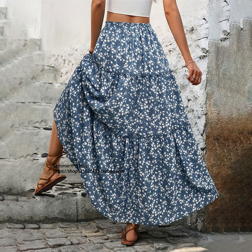 2025夏小碎花三层拼接半身裙长款