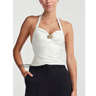 美式性感贝壳镶饰挂脖领吊带背心短上衣A halter top with a neck