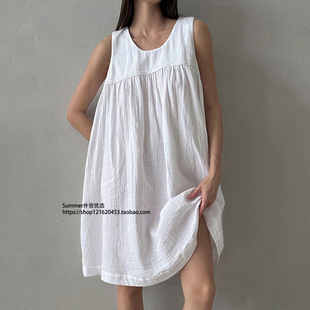 loose top dress 宽松连衣裙Tank 2026舒适休闲背心裙棉质皱布无袖