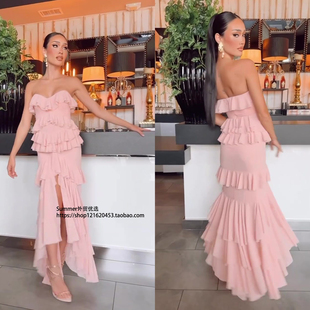 性感抹胸荷叶边连衣裙甜美无袖长裙女Strapless lotus leaf skirt