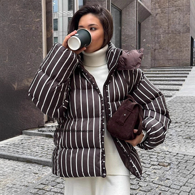 2025秋冬欧美立领条纹棉服外套女