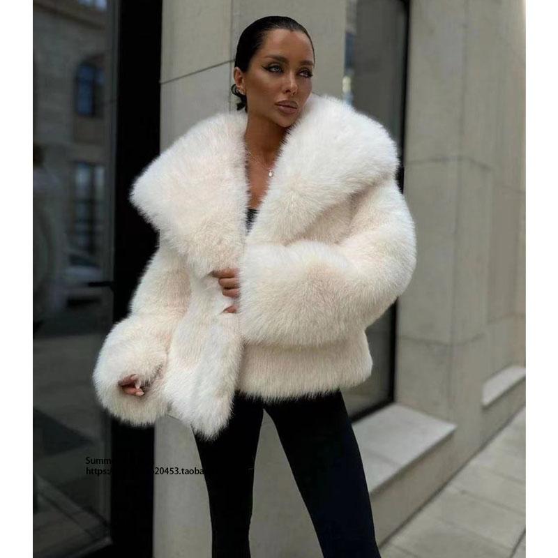 大翻领人造皮毛皮草外套仿皮草