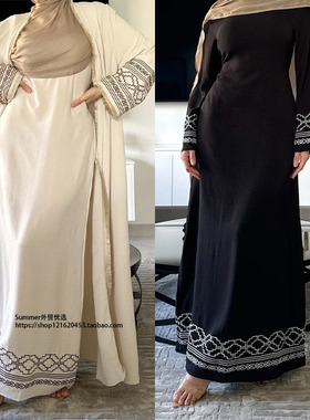 欧美袍子刺绣时尚流苏边开衫外披长袖大码连衣裙女Cardigan dress