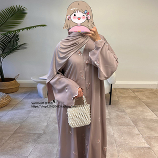 Embroidered 中东阿巴亚迪拜时尚 花朵刺绣开衫 长袍 robe cardigan