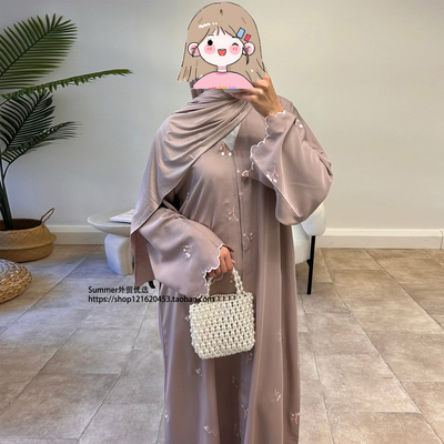 2026中东阿拉伯花朵刺绣开衫长袍