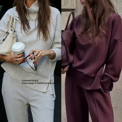 2026春欧美下摆拉链卫衣长裤套装