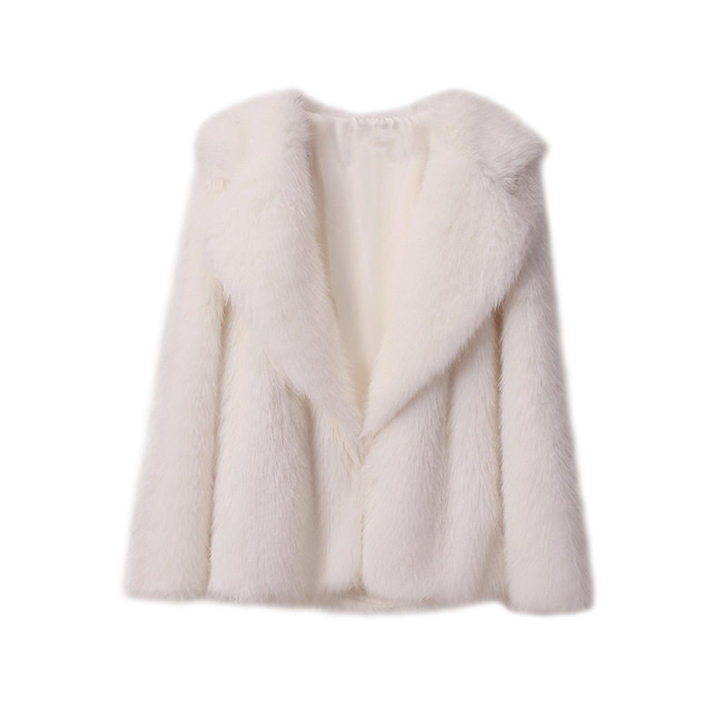 thumbnail for European and American Autumn and Winter Lapel Fur Coat, Faux Fur Jacket, Loose Mid-Length Coat, Lapel Fur Coat