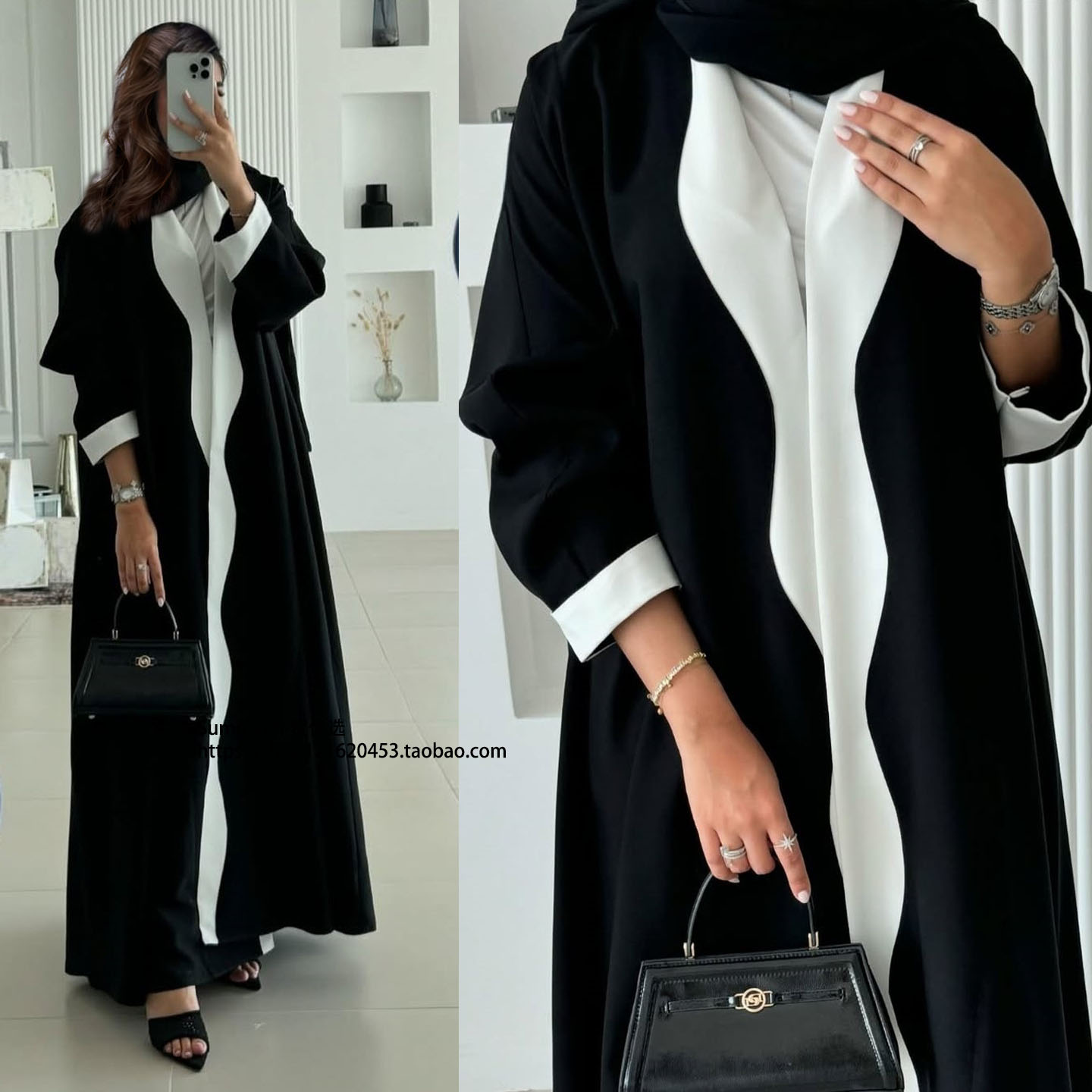 2025夏中东阿巴亚拼色长袍连衣裙