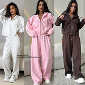 ports 欧美休闲运动套装 suit 连帽卫衣长裤 两件套女 长袖 拉链开衫