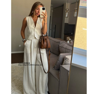 简约气质马甲背心高腰阔腿裤休闲套装Waistcoat and trousers set