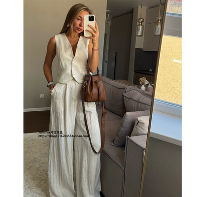 2025夏欧美马甲背心长裤休闲套装