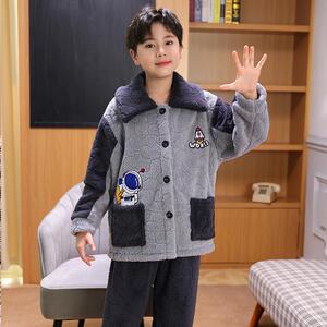 新款儿童法兰绒加厚男孩女童中大童青少年8-14岁珊瑚绒家居服睡衣
