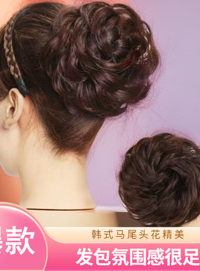 丸子头蓬松假发圈发饰发饰逼真女生舒适黑色柔顺耐用造型增加展示