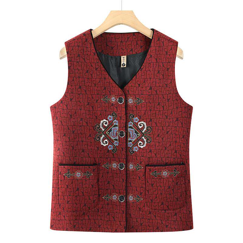 专柜品牌中老年人女装唐装马甲奶奶春秋季马夹外穿妈妈新款背心老