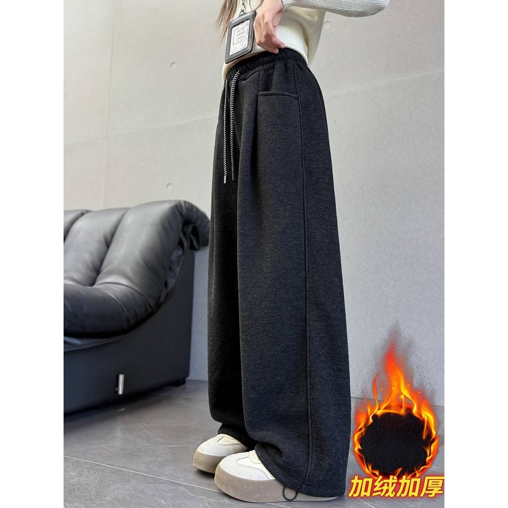 专柜品牌女童加绒裤子2025新款休闲宽松冬季阔腿裤大童儿童加厚秋