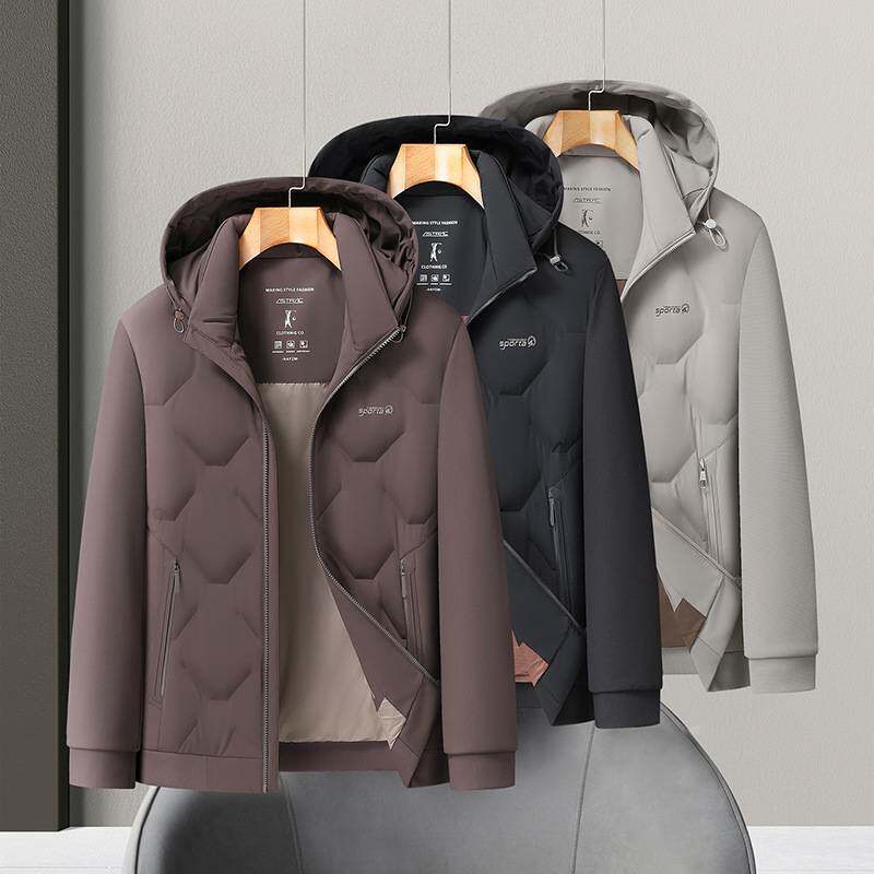 专柜品牌中青年男士夹克棉衣秋冬2025连帽商务休闲短款外套爸爸装
