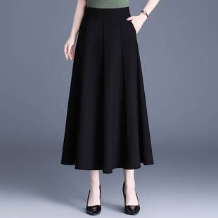 专柜品牌高腰A字裙半身裙女2026春季新款宽松百褶长裙小个子显瘦