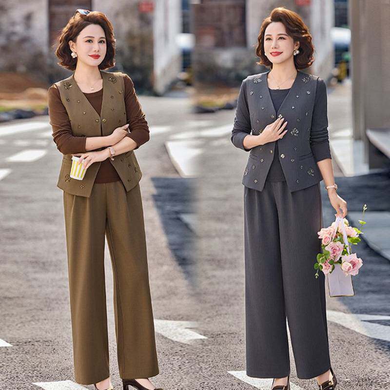 专柜品牌老钱风高级感西装马甲阔腿裤套装女秋季气质时髦职业休闲