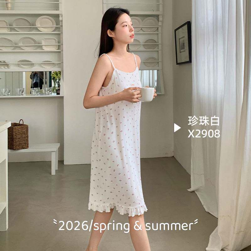 专柜官方夏季女士吊带睡裙自带胸垫可外穿温柔奶油少女风柔软不透
