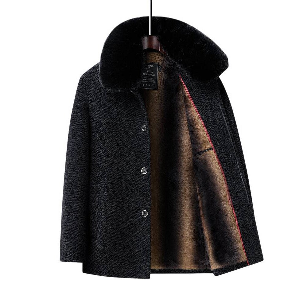 专柜品牌男装冬装外套加绒加厚毛呢大衣爸爸装棉服老年人衣服男爸