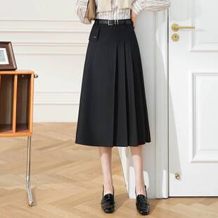 专柜品牌西装半身裙灰色百褶A字裙女裙子2026春秋新款小个子半裙