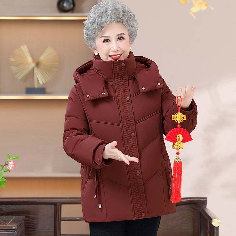 专柜官方冬天中老年妈妈羽绒服女短款冬季新款老太太加厚老年人奶