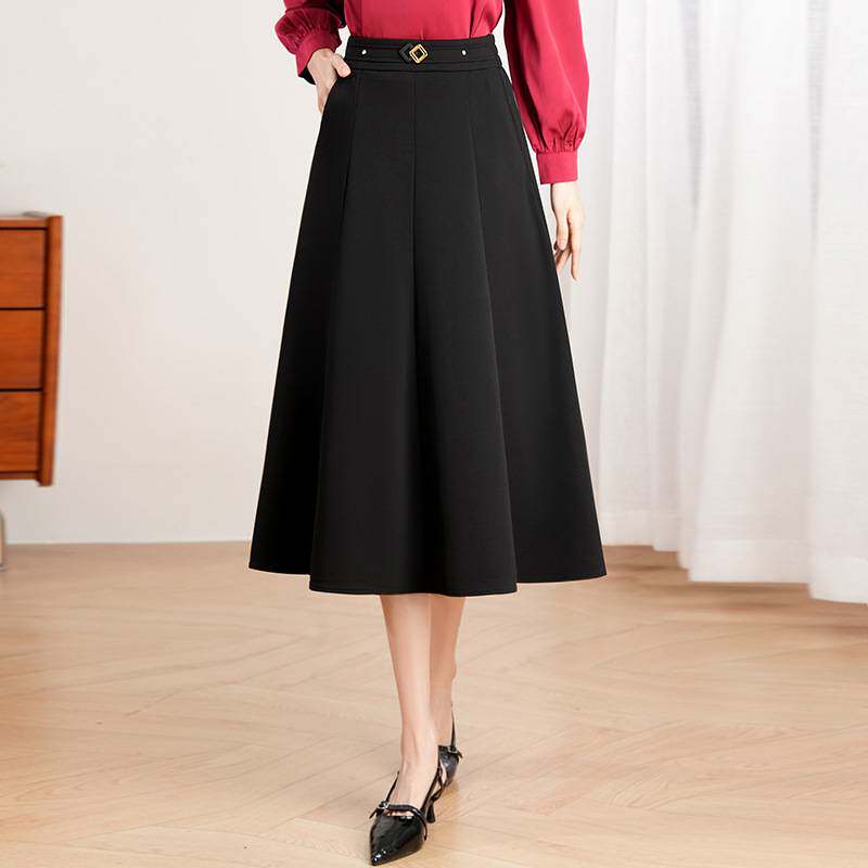 专柜品牌时尚拼接A字大摆半身裙女2026春秋新款时尚松紧腰休闲百