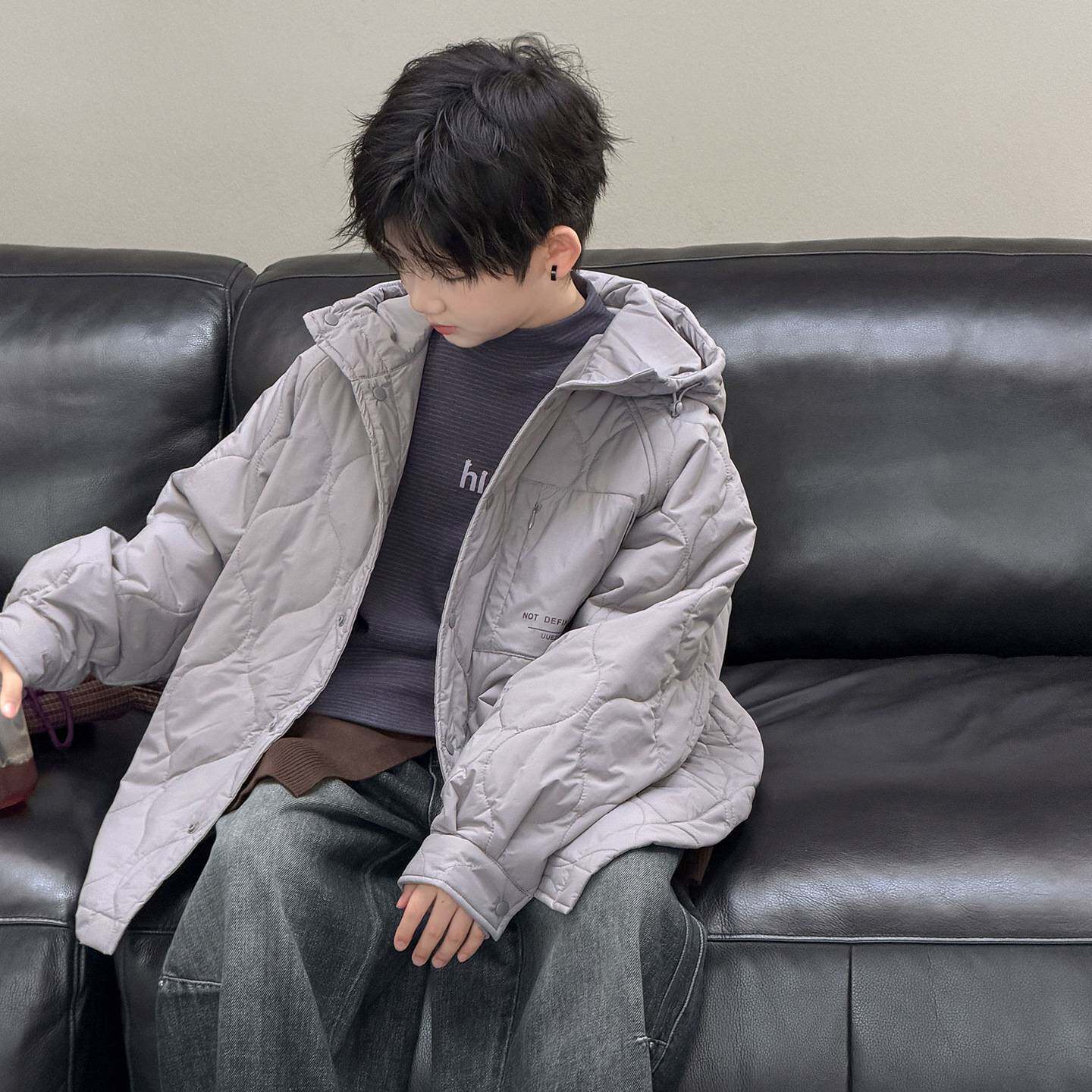 专柜品牌男童连帽夹棉外套秋冬季韩范休闲棉服中大儿童时尚潮流轻