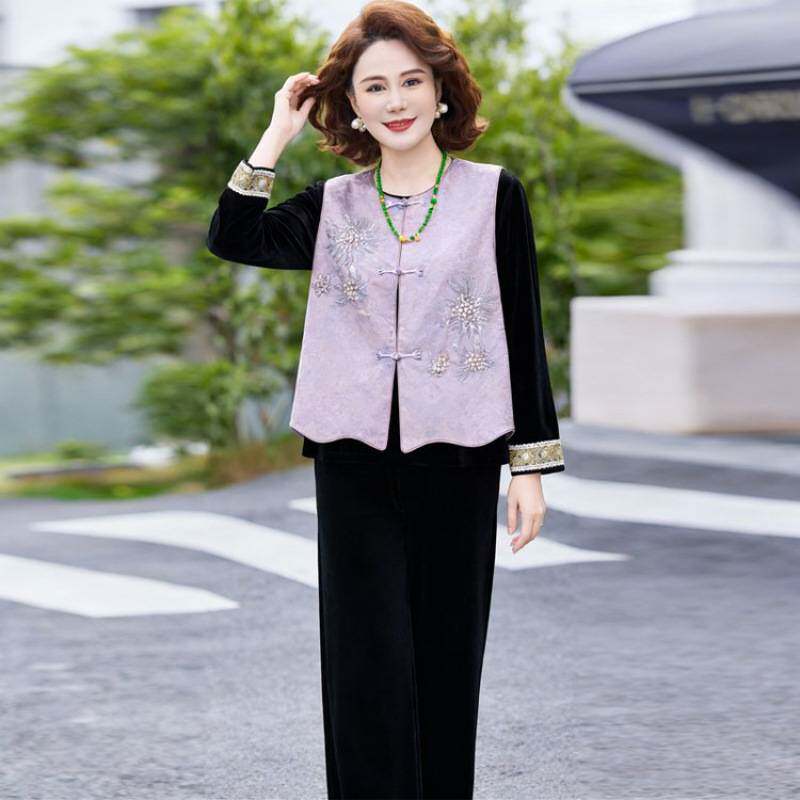 专柜品牌新款妈妈春秋装马甲中年女装洋气中式上衣中老年休闲薄款