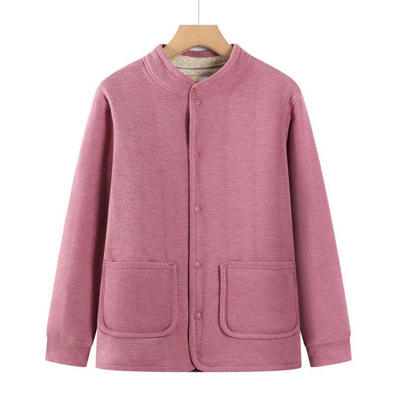 专柜品牌中老年女士冬季加绒加厚开衫外套保暖上衣妈妈加大码立领