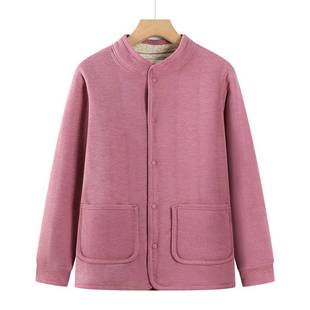 专柜品牌中老年女士冬季加绒加厚开衫外套保暖上衣妈妈加大码立领