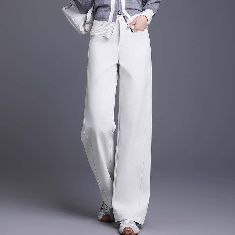 专柜品牌米白色休闲百搭直筒裤女2026春季新款垂感显瘦窄版西装阔