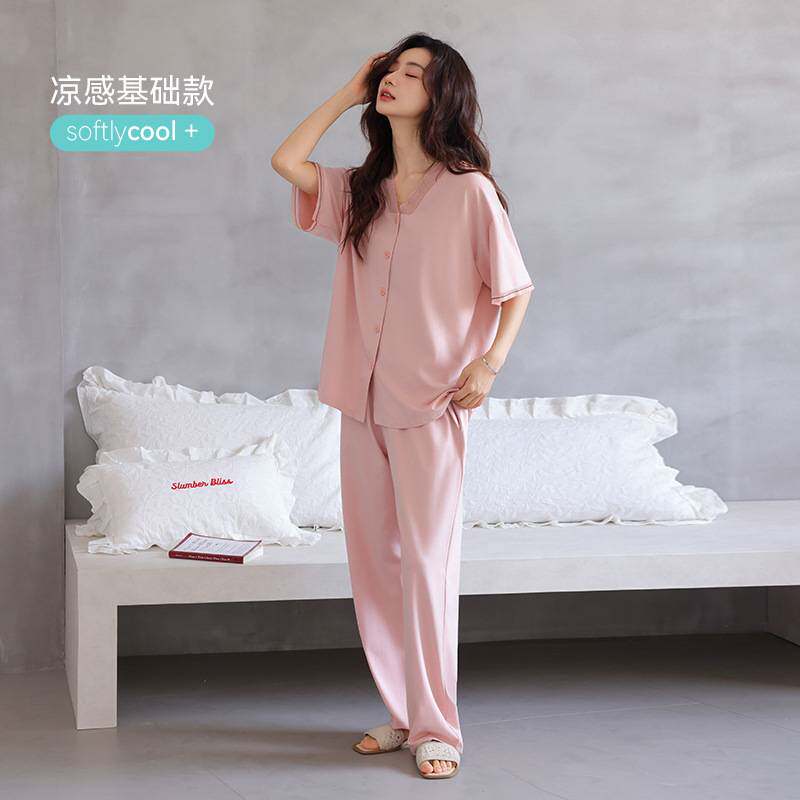 专柜官方睡衣女夏季莫代尔棉短袖长裤套装2026新款妈妈薄款休闲开