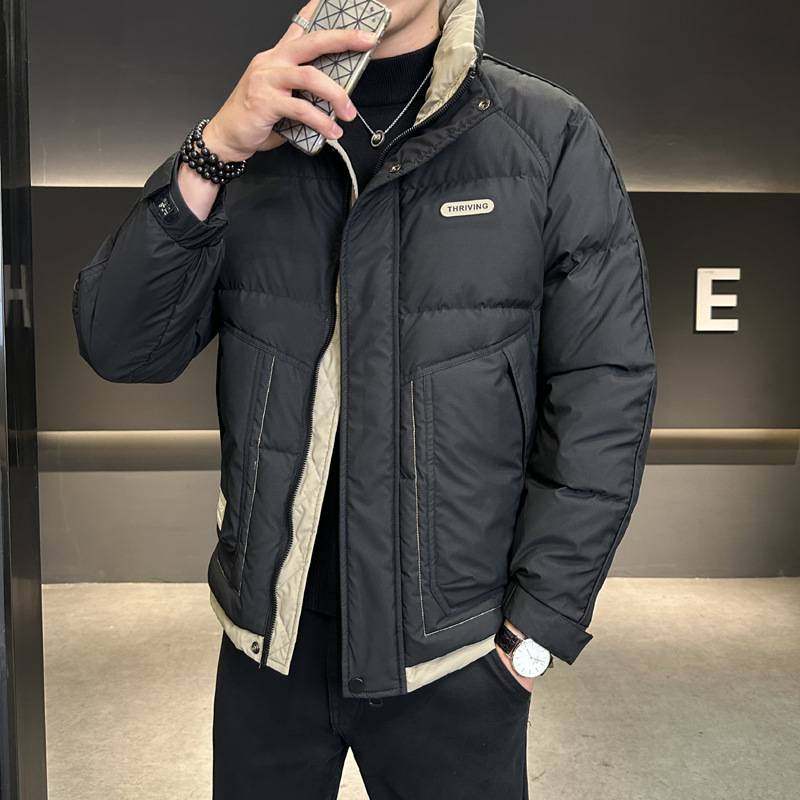 专柜品牌中青年男士立领时尚保暖羽绒服男短款冬季新款外套白鸭绒