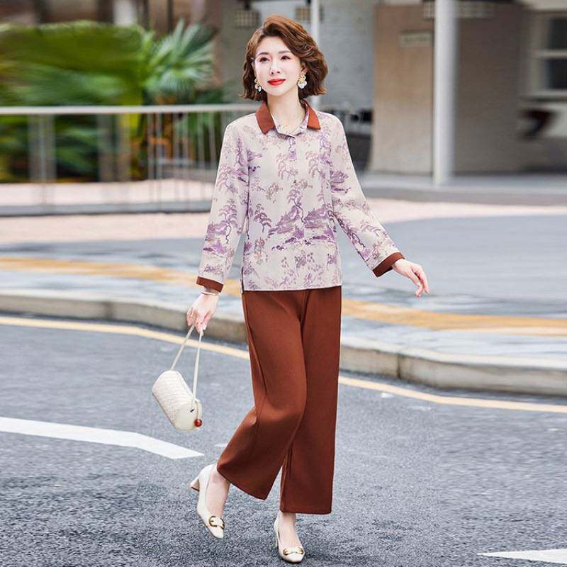 专柜品牌新中式妈妈春装套装百搭款新款中年国风短款外套中老年女