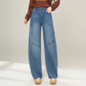 女高腰显瘦宽松时尚 复古香蕉牛仔裤 拼接弯刀 新款 专柜品牌2026春季