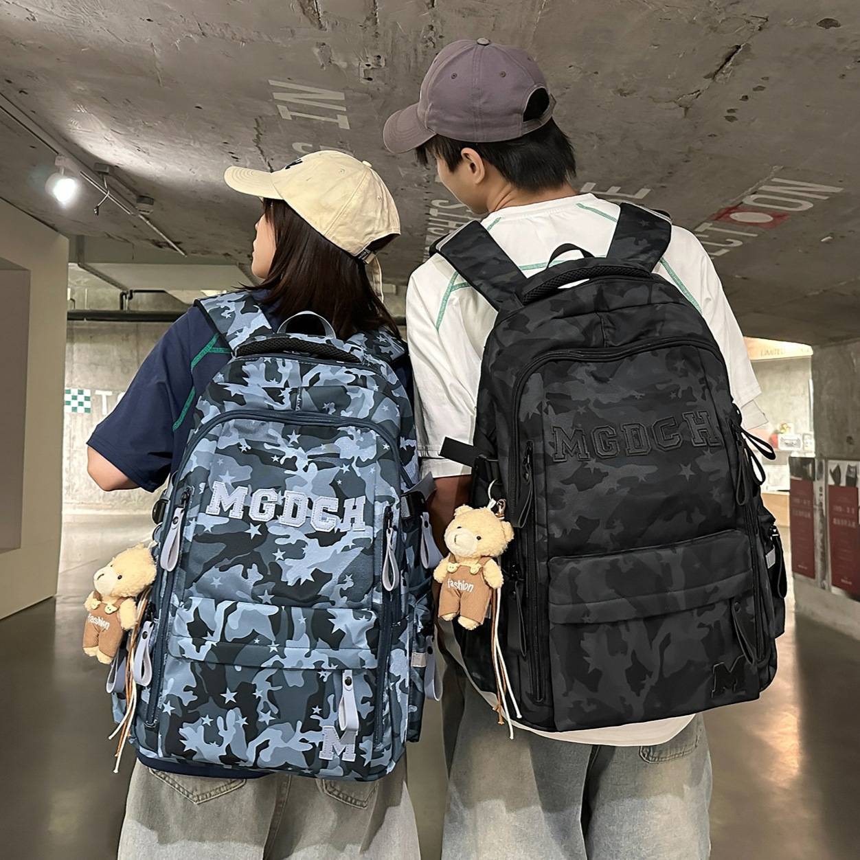 专柜官方蓝调藏蓝迷彩美式街头感潮酷小众书包男初高中生大容量气