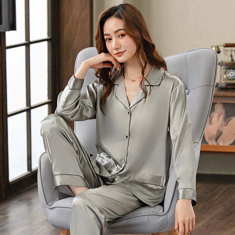 专柜品牌春秋款2026新款冰丝睡衣女款长袖长裤薄款高级感仿真丝绸