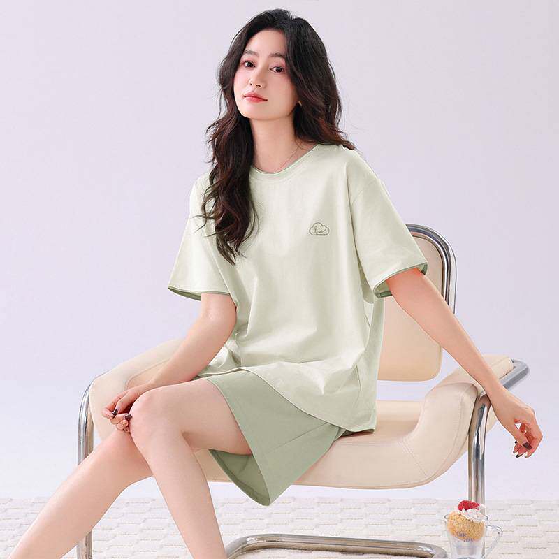 专柜官方带胸垫睡衣女夏季莫代尔棉短袖短裤家居服夏天薄款凉感可